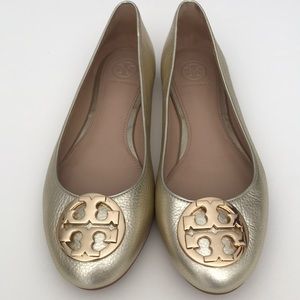 Tory Burch Reva metallic gold ballet flats-7